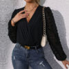 590869178 Long Sleeve V-Neck Black Jacquard Women's Party Jumpsuit