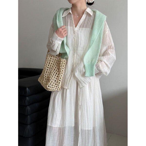 588004751 Style Pleated Shirt + Skirt Women's Casual Two-Piece Set