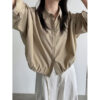 588004091 Drawstring Hem Loose Fit Shirt Casual Office Wear