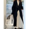 588004977 New Over-the-Knee Mid-Length Drawstring Linen Cotton Trench Coat