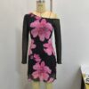 Autumn Elegant Romantic Floral Asymmetrical Off-shoulder A-line Waist-cinching Dress