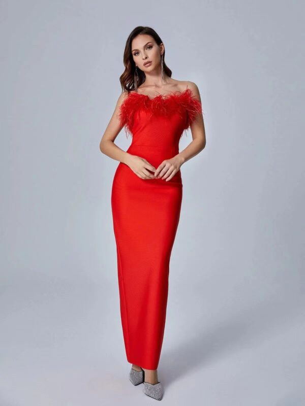 New Ostrich Fur Tube Top Dress For Women