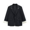 Chic Color-Blocking Raw Edge Notch Lapel Blazer