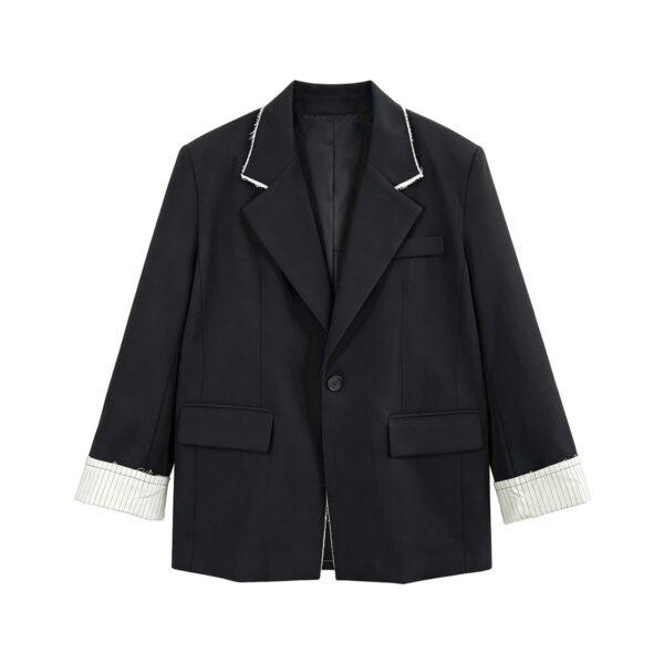 Chic Color-Blocking Raw Edge Notch Lapel Blazer