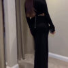Black Cutout Waist Long-Sleeve Maxi Dress-Includes Waist Chain