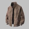 Vintage Tie-Dye PU Leather Zipper Stand Collar Loose Fit Jacket