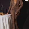 Deep V Long-sleeved Sequin Pleated Dress