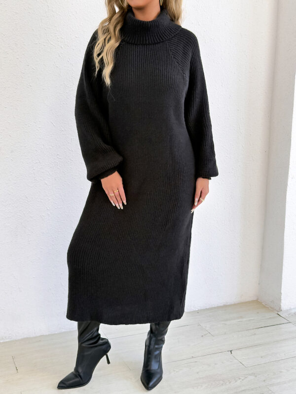 590829144 Loose Casual Long Dress High Neck Turn-down Collar Sweater Dress Without Beltì