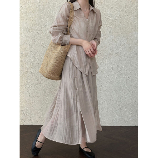 588004749 Style Pleated Shirt + Skirt Women's Casual Two-Piece Set