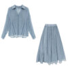 588004750 Style Pleated Shirt + Skirt Women's Casual Two-Piece Set