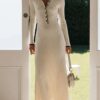 Elegant Fashion Knitted Long Dress with Flip Collar, Slim Fit, Long Sleeve, Elegant Style