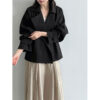 British Style Belted Waist Flip Collar Trench Coat for Elegant Chic Look