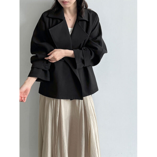 British Style Belted Waist Flip Collar Trench Coat for Elegant Chic Look