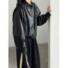 Retro PU Stand Collar Short Versatile Leather Coat