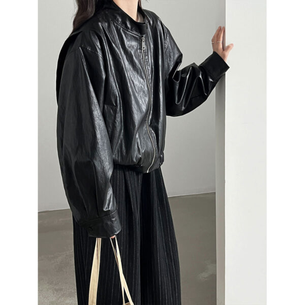 Retro PU Stand Collar Short Versatile Leather Coat