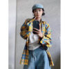 Retro Yellow Plaid Long Sleeve Shirt Jacket for Women