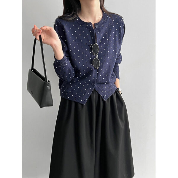 Lace West  Polka Dot Knit Cardigan