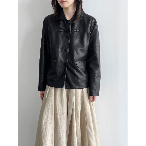 588004608 Lapel Single-Breasted Vintage Minimalist Commuter Leather Jacket