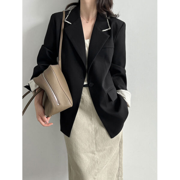 Chic Color-Blocking Raw Edge Notch Lapel Blazer