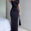 Black Slant Neck Backpack Maxi Dress