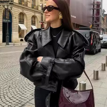 6aa4de3e-1429-48f1-acae-d9f36c6a9e48.jpg Loose Lapel Leather Jacket Fashion Cropped Tops Streetwear