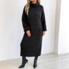 590829141 Loose Casual Long Dress High Neck Turn-down Collar Sweater Dress Without Beltì