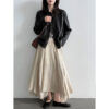 588004606 Lapel Single-Breasted Vintage Minimalist Commuter Leather Jacket