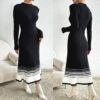 Women's Knit Dress with Black and White Stripes, Long Sleeve, Casual Basic Dress