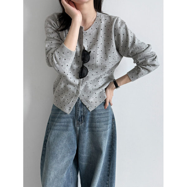 Lace West  Polka Dot Knit Cardigan