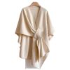 Faux Fur Collar Pom Pom Knitted Cardigan Cape