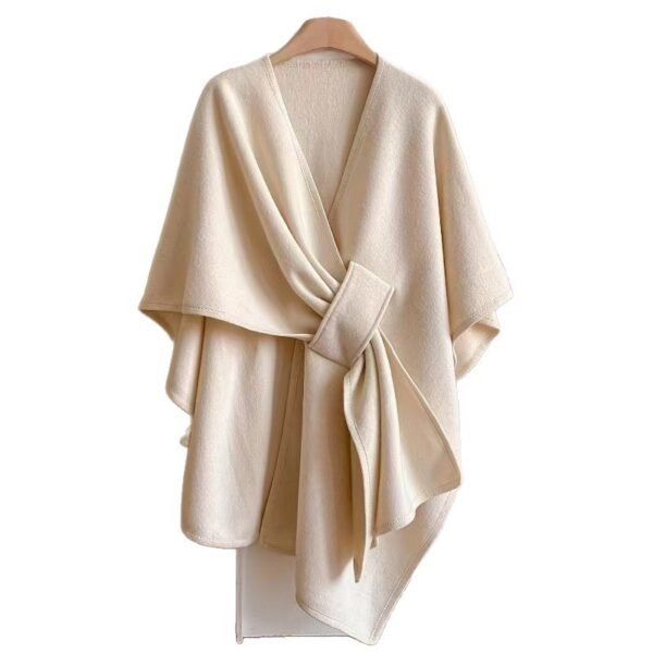 Faux Fur Collar Pom Pom Knitted Cardigan Cape