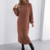 590829142 Loose Casual Long Dress High Neck Turn-down Collar Sweater Dress Without Beltì