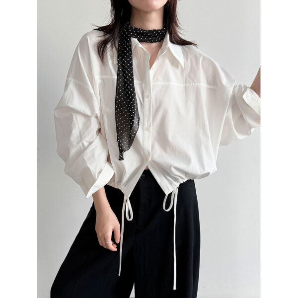 588004090 Drawstring Hem Loose Fit Shirt Casual Office Wear