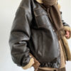Retro Neutral Maillard Lamb Fur Coat Loose Leather Jacket Coat