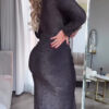 Deep V Long Sleeve Bodycon Dress