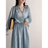 588004748 Style Pleated Shirt + Skirt Women's Casual Two-Piece Set