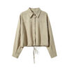 588004089 Drawstring Hem Loose Fit Shirt Casual Office Wear