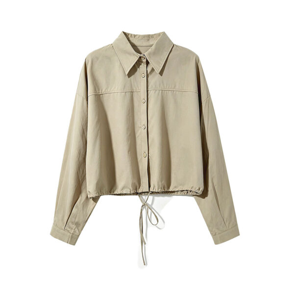 588004089 Drawstring Hem Loose Fit Shirt Casual Office Wear