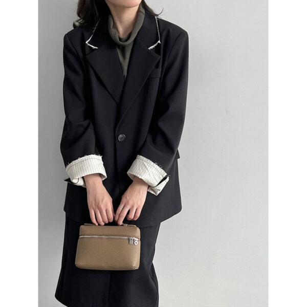 Chic Color-Blocking Raw Edge Notch Lapel Blazer