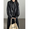 Retro PU Stand Collar Short Versatile Leather Coat