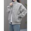 Vintage Tie-Dye PU Leather Zipper Stand Collar Loose Fit Jacket