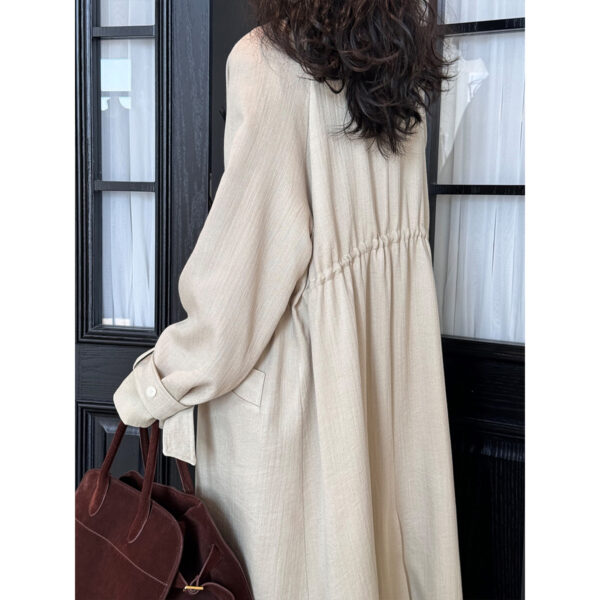 588004976 New Over-the-Knee Mid-Length Drawstring Linen Cotton Trench Coat