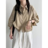 588004086 Drawstring Hem Loose Fit Shirt Casual Office Wear