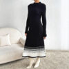 Women's Knit Dress with Black and White Stripes, Long Sleeve, Casual Basic Dress