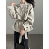 British Style Belted Waist Flip Collar Trench Coat for Elegant Chic Look
