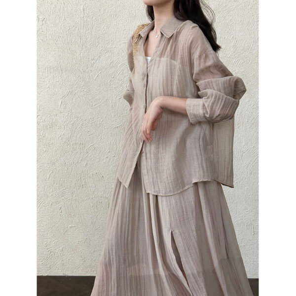 588004746 Style Pleated Shirt + Skirt Women's Casual Two-Piece Set