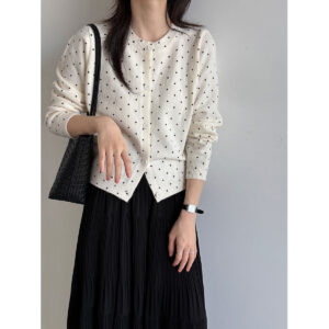 Lace West  Polka Dot Knit Cardigan