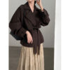 British Style Belted Waist Flip Collar Trench Coat for Elegant Chic Look