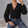 590869177 Long Sleeve V-Neck Black Jacquard Women's Party Jumpsuit