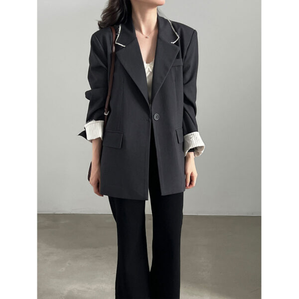 Chic Color-Blocking Raw Edge Notch Lapel Blazer